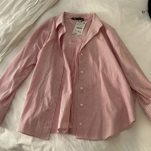 Nwt Zara red/white stripe button down - Picture 1 of 2